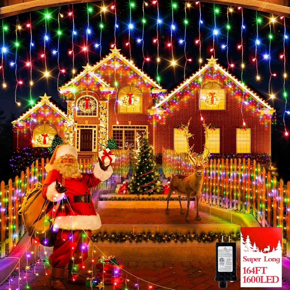 

1600 LED 164FT Outdoor Christmas Light, 8 Modes, with Timer Adjustable Dimming, Christmas Decoration Curtain String Light