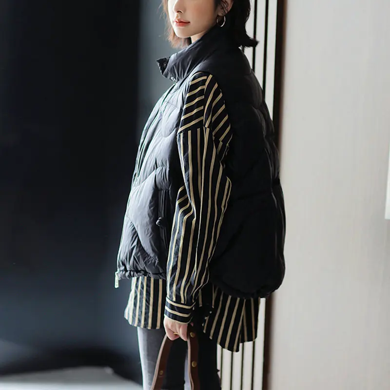 الوقوف طوق المرأة أسفل سترة الشتاء الخريف بطة أسفل قصيرة أكمام سترة منفوخة امرأة صدرية dvastoророuzaя كردنية VT-357