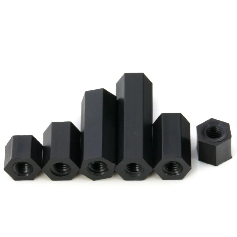 50Pcs M2 M2.5 M3 M4 Black Spacing Screws Hex Nylon Standoff Spacer Column Flat Head Double Pass Nylon Plastic