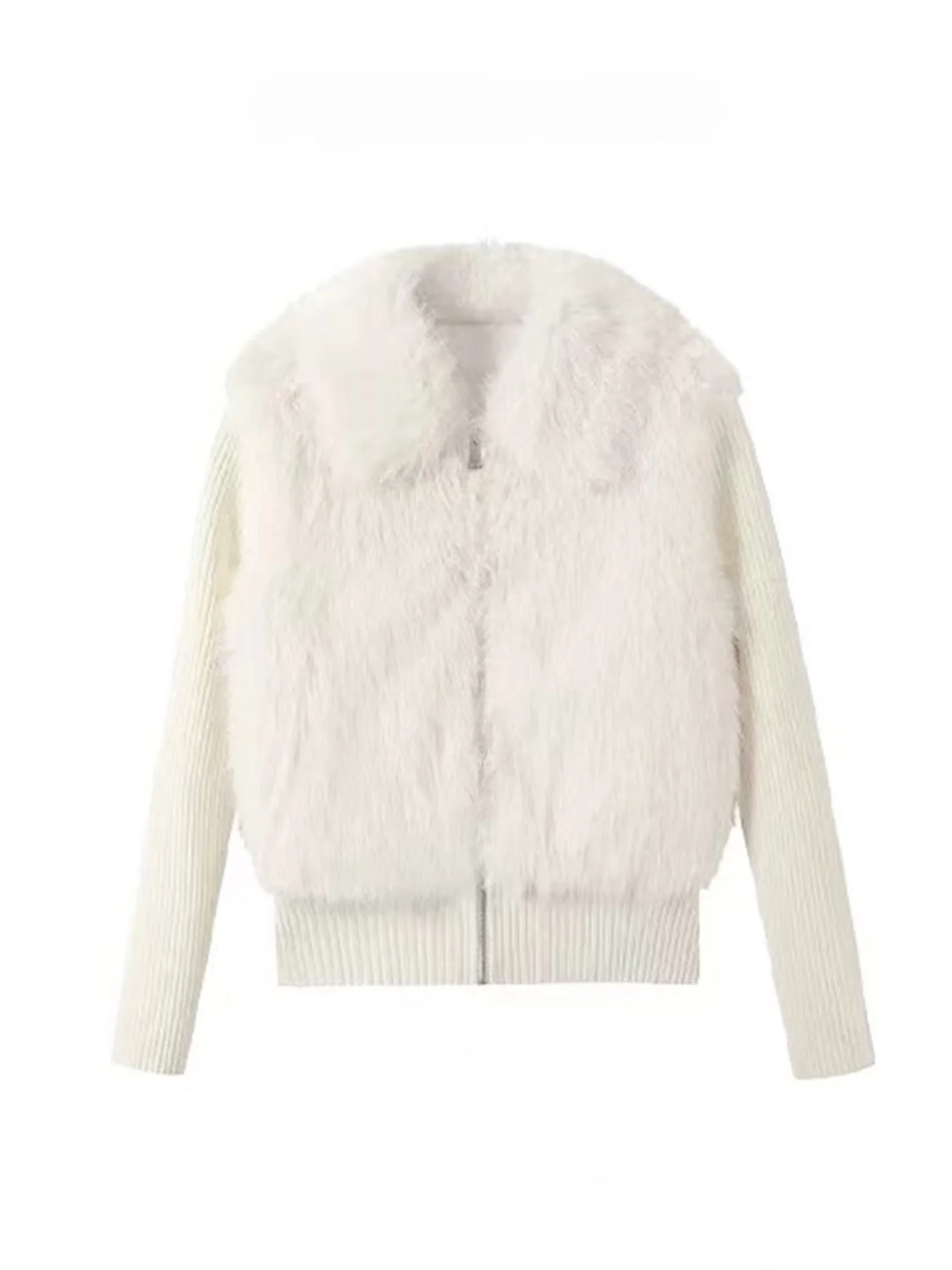 

Ретро-жилет из утолщенного трикотажа с мехом для женщин, осенне-зимний, стильный, теплый, с воротником-стойкой, длинный рукав