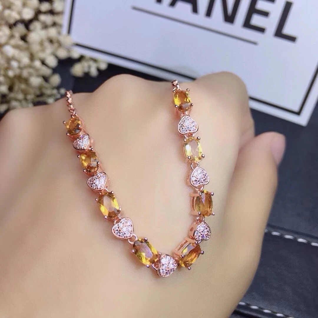 

KJJEAXCMY Fine Jewelry Natural Citrine Women's Bracelet S925 Pure Silver Exquisite Inlaid High Clarity Gem Party Birthday Weddi