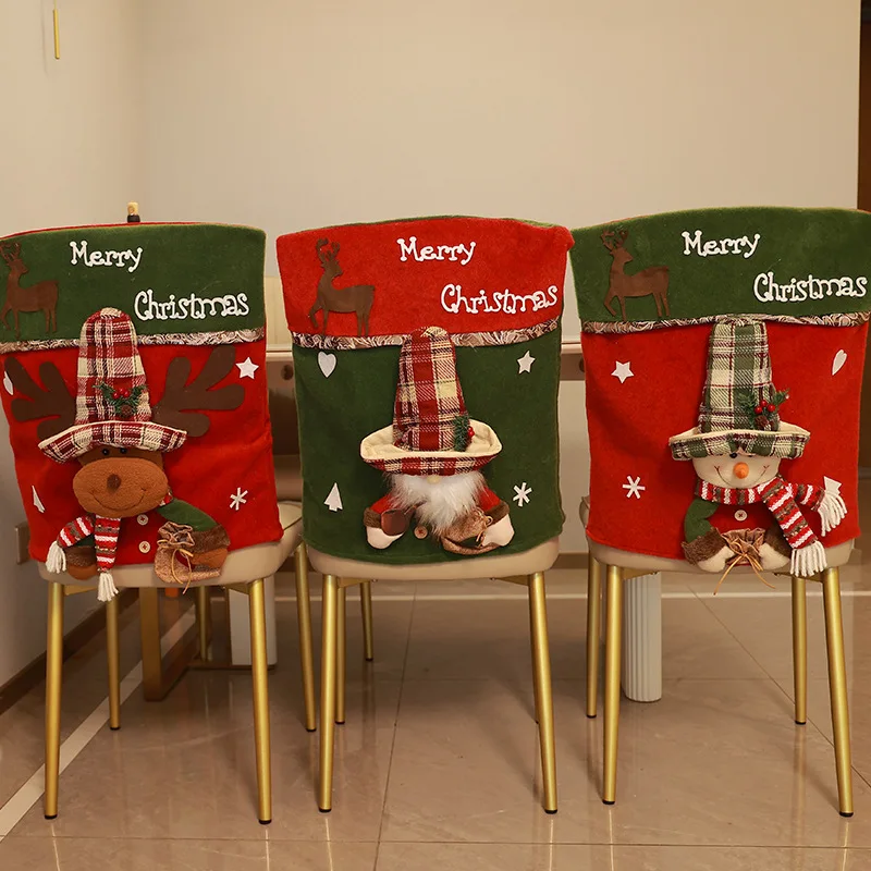 عيد الميلاد غطاء كرسي سانتا كلوز دمية محبوك لطيف الكرتون ثلج الرنة عالية قبعة الغلاف عطلة الطعام كرسي ديكور الحفلات #1