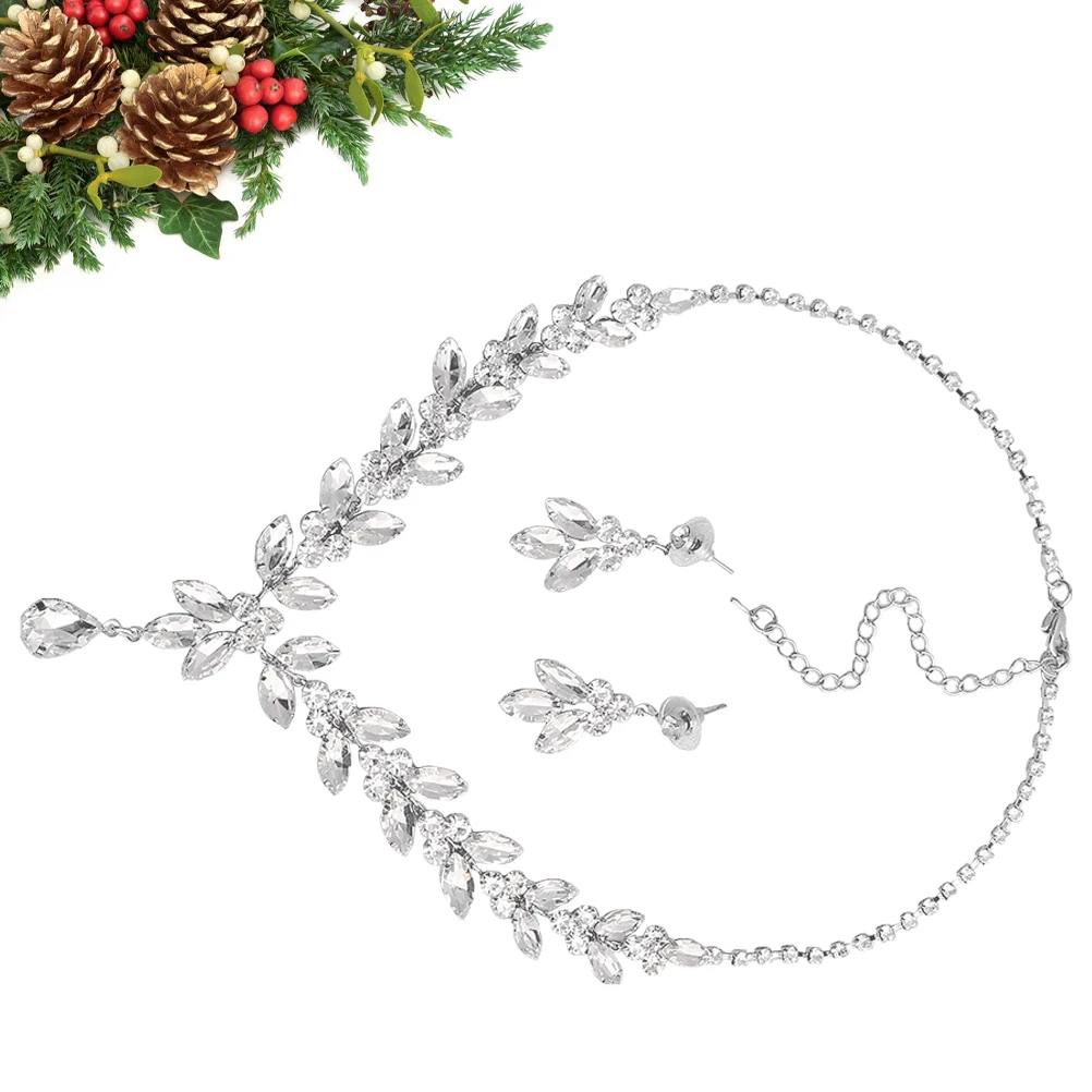 

Elegant Necklace Earring Set Rhinestone Jewelry for Women Bridal Accessories Wedding Dress Glamorous Bride Party
