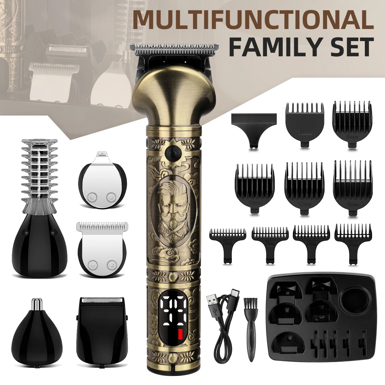

KIKIDO Professional Hair Clippers 6 In 1 Hair Cutting Machine Electric Shaver and Nose Hair Trimmer For Man Family Beauty Kit