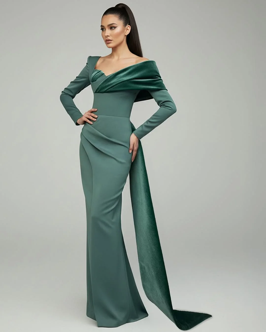 Robes de soirée de luxe Dubaï Vert Vintage Occasion formelle Robes de bal en satin فستان وعmavera