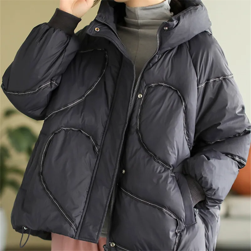 Winter Feather Jacket Fashion New Womens Down Jackets Simple Design Hooded Coats Warm Thicken Short Casual Down Parka 2023