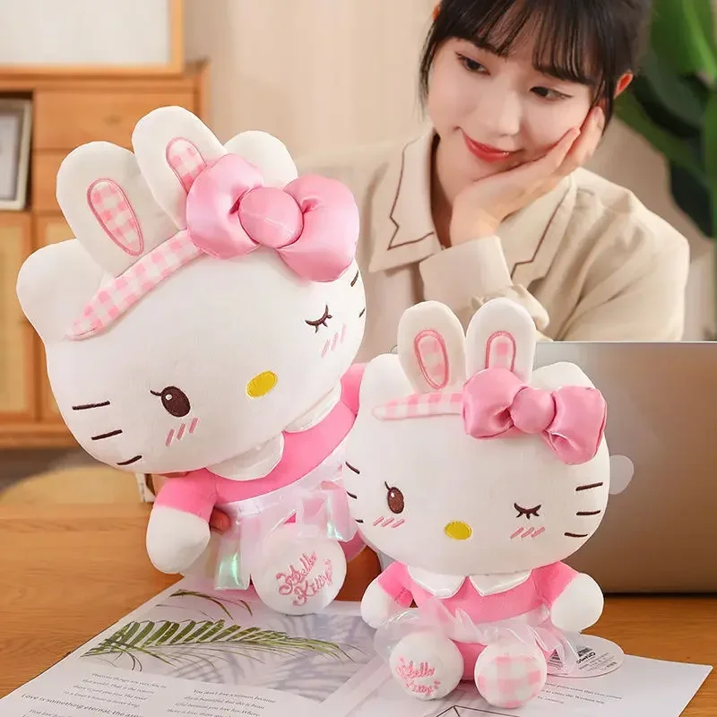 Sanrio 2024 Hello Kitty Cartoon Doll Katie Cat Cartoon Cute Plush Toy Soft Pillow Kawai Pendant Doll Girl Birthday Gift.