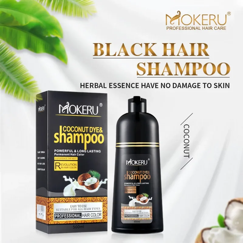 Mokeru Fast Dyeing Black Long Lasting Color Black Hair Shampoo Organic Pure Natural Coconut Hair Dye Shampoo for Hair Women Man