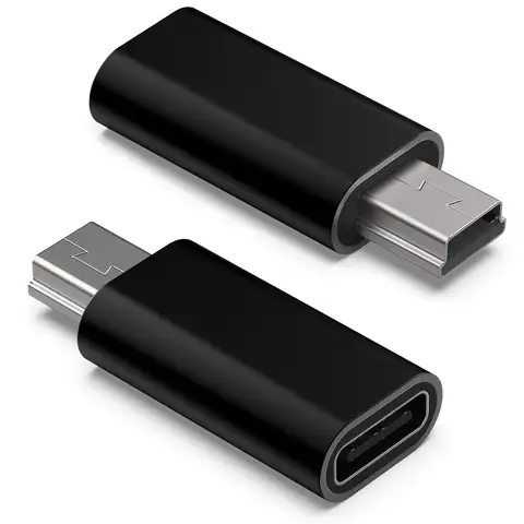 Adapter USB C na Mini USB, 2 sztuki, konwerter żeński typu C na męski Mini USB do GoPro Hero 3+, MP3, kamery samochodowej, aparatu, czarny