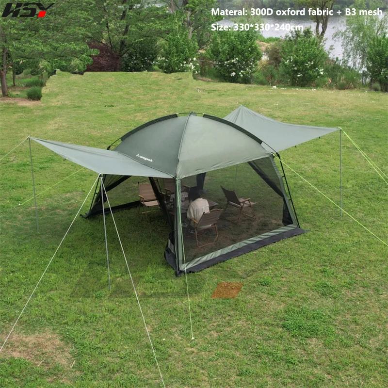 Anti-Mosquito Camping Pavilion, Large Gazebo, Sun Shelter, Canopy, Four-Corner Pergola, Anti-Mosquito, 330x330x240cm, 5-8 Person