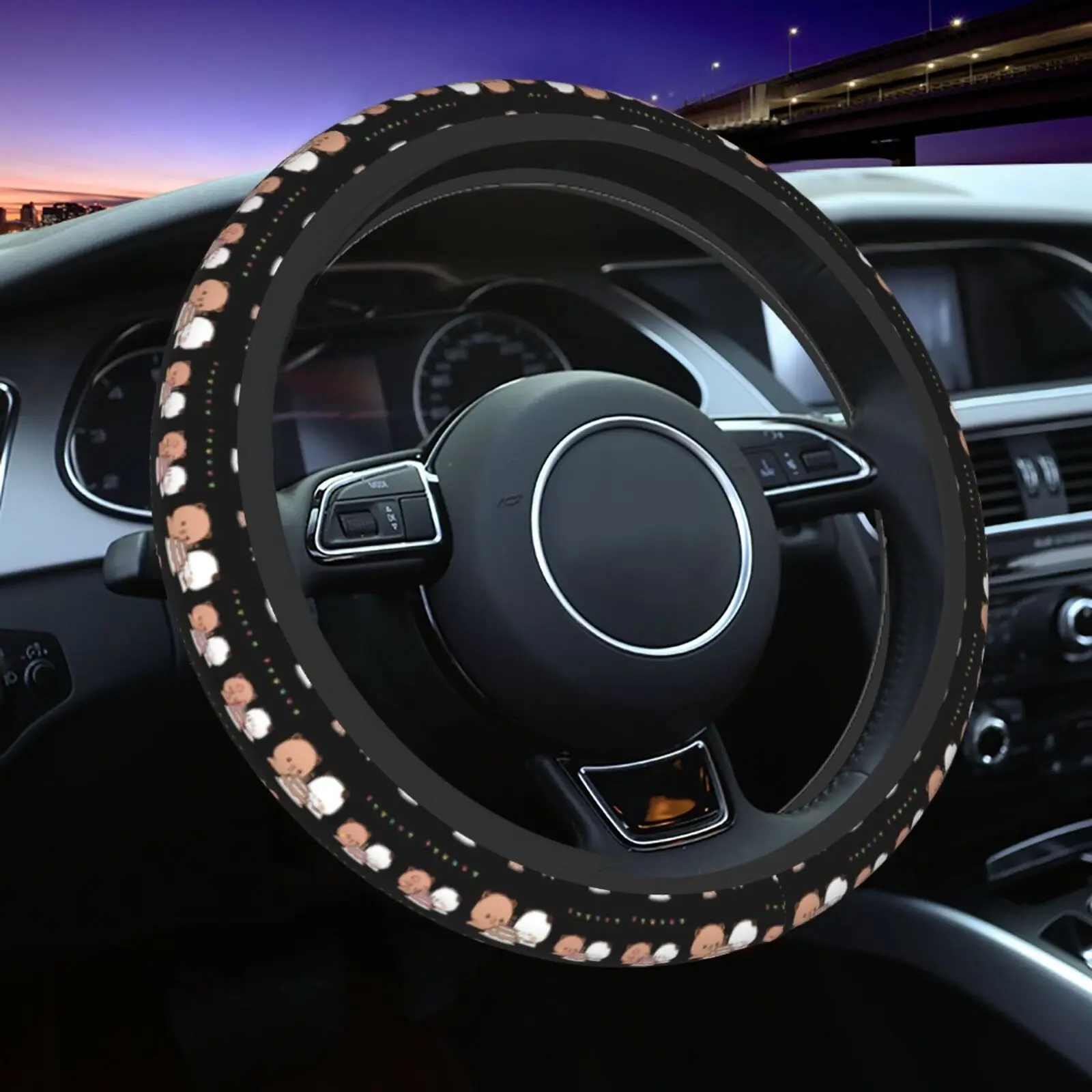 Cute Cartoon Little Bears Pattern Print Car Steering Wheel Covers Anti-slip on The Steering Wheel Cover Auto Car Accessories