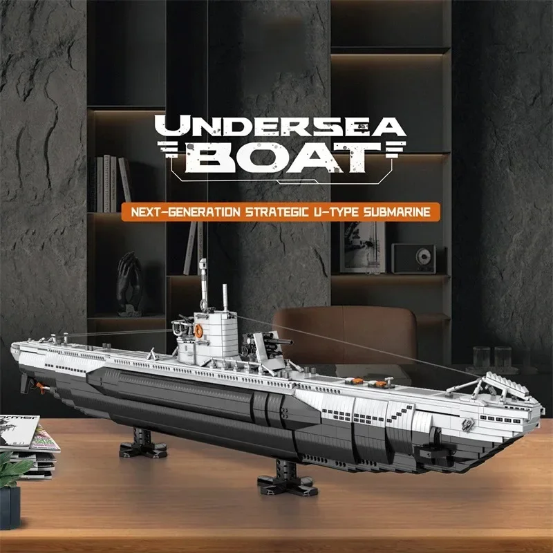 New Mold Military U-boat Brick Model 140cm Split Submarine Detailed Interior Base Cable Transfer Stickers compatible with bricks