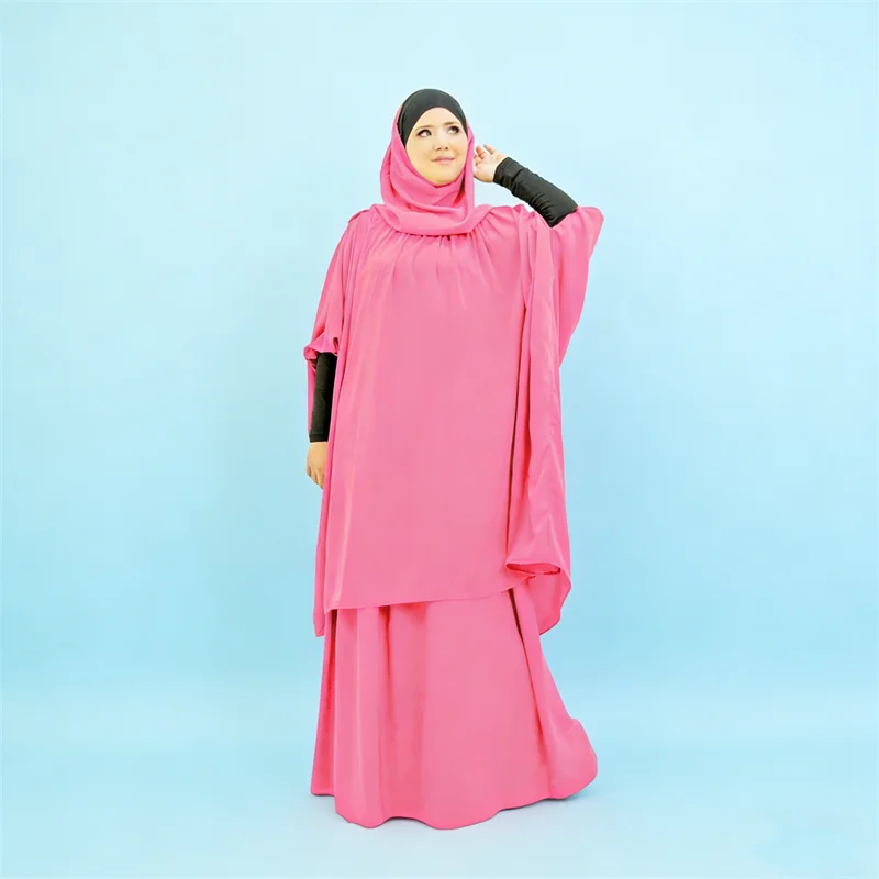 

Eid Ramadan Hooded Khimar Skirt 2PCS Set Women Muslim Prayer Garment Islam Traditional Clothing Arabic Robe Abayas Kaftan Abaya