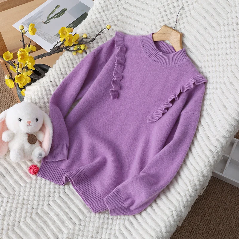 

Full Of Vitality Autumn And Winter 100% Merino Wool Sweater Pullover Long Sleeve Knitwear Girls Children's Clothing Tops