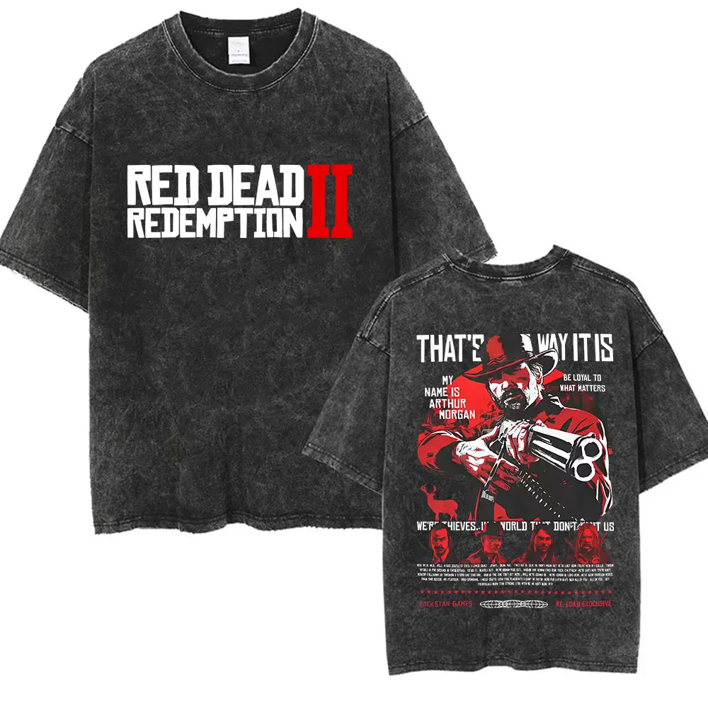 Camiseta de Manga Corta con Cuello Redondo Estilo Y2K para Hombre, Ropa Nueva, Camisetas de Moda, Camiseta para Hombre, Jugador de Videojuegos, Red Dead Redemption 2, Estilo Vintage Lavado