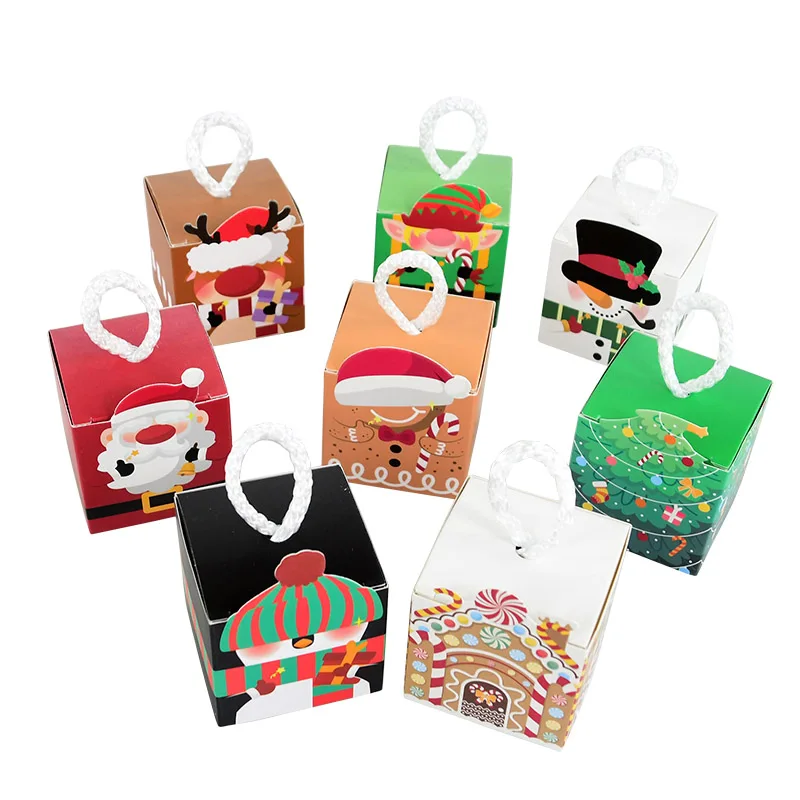 8Pcs Christmas Gift Box Xmas Tree Santa Claus Snowman Paper Candy Cookie Packing Box Bags Children Favors Navidad New Year 2025