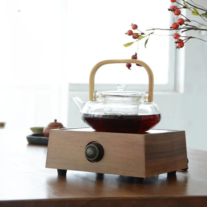 

Electric Ceramic Tea Stove Black Walnut Retro Heater Small Water Boiler Tea Warmer for Dorm or Table Use
