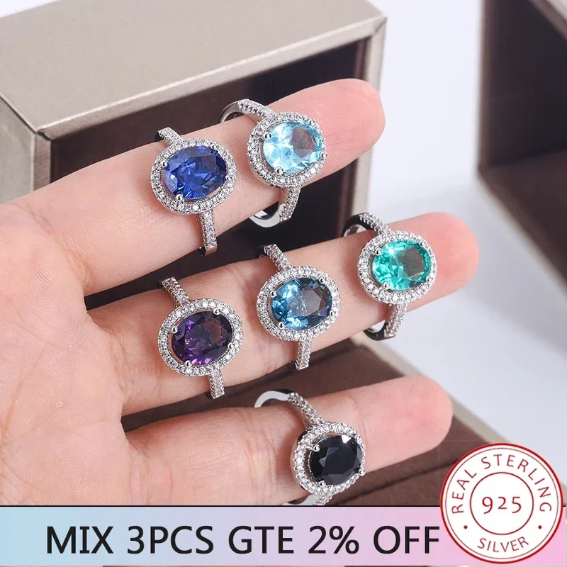 Fashionable Colored 925 Silver Plated Ring for Women Stylish 6-color Oval Ring High Quality Party Jewelry Engagement Ring