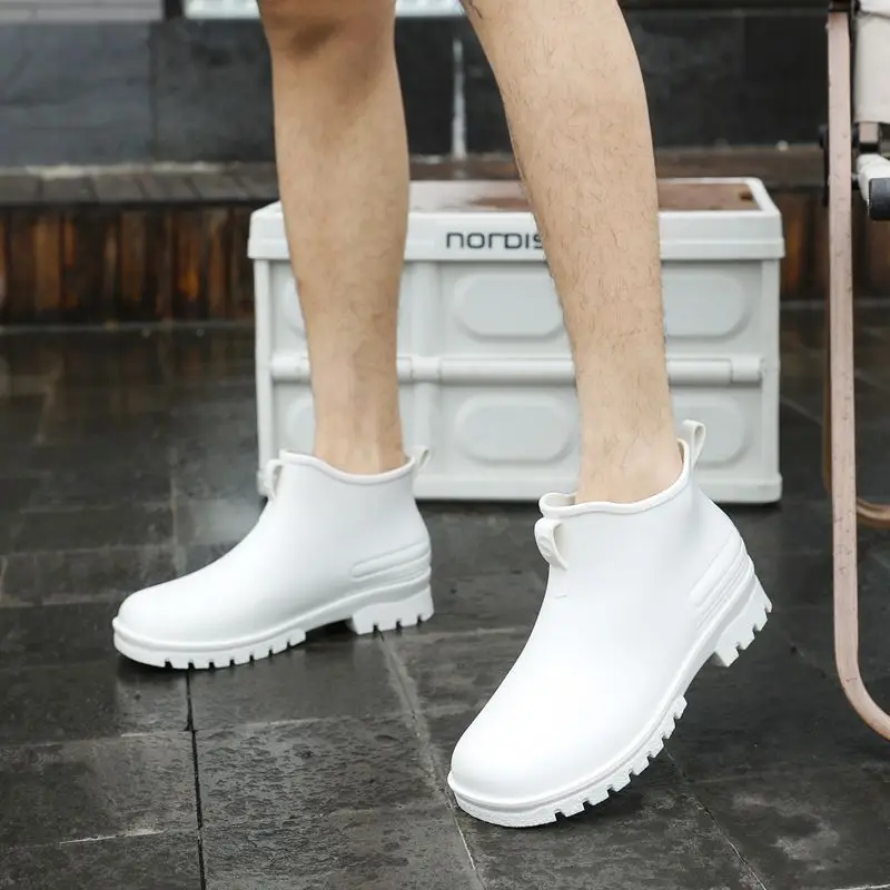 

Сплошной цвет, водонепроницаемые теплые короткие мужские резиновые сапоги для шеф-повара, кухня на флисовой подкладке, садовая обувь на дождливый день, новые дешевые оригинальные грязевые мужские туфли