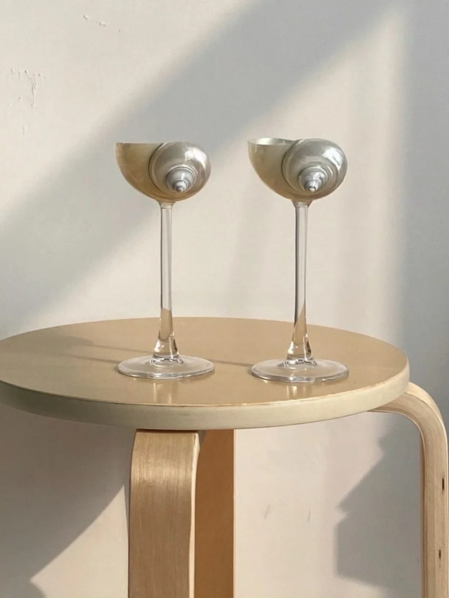 Shinymomo Natural Sea Snail Highball Glass Artistic Wine Cup Transparent Glass Champagne Cup Elegant Home Decorative Item