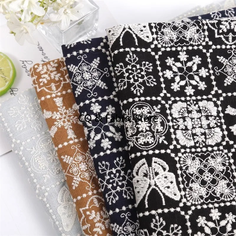 New Embroidered Cotton Hemp Fabric INS Style Handmade DIY Throw Pillow Sofa Table Cloth Home Decoration Fabric By The Meter