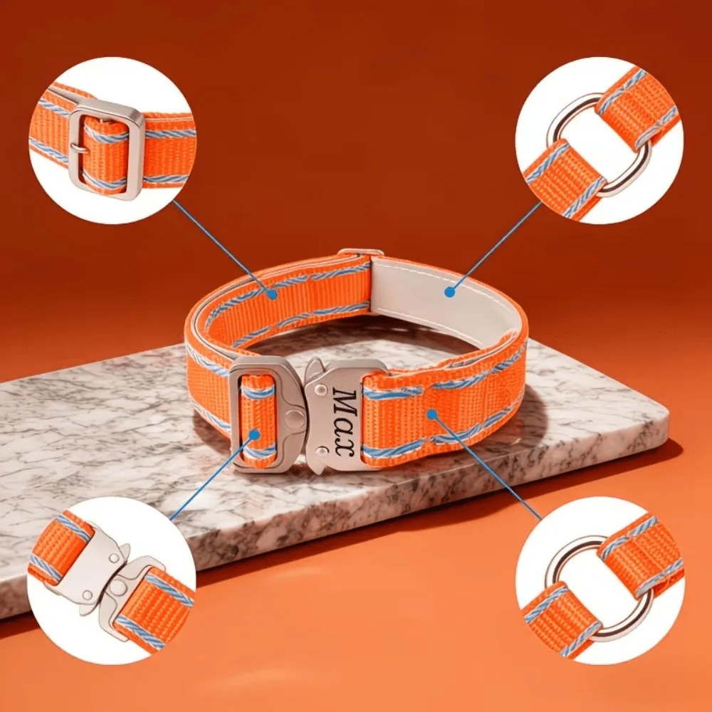 Customizable Tactical Dog Collar with Name Address Adjustable Personalized Puppy Collar Buckle for Outdoor Dog Leash
