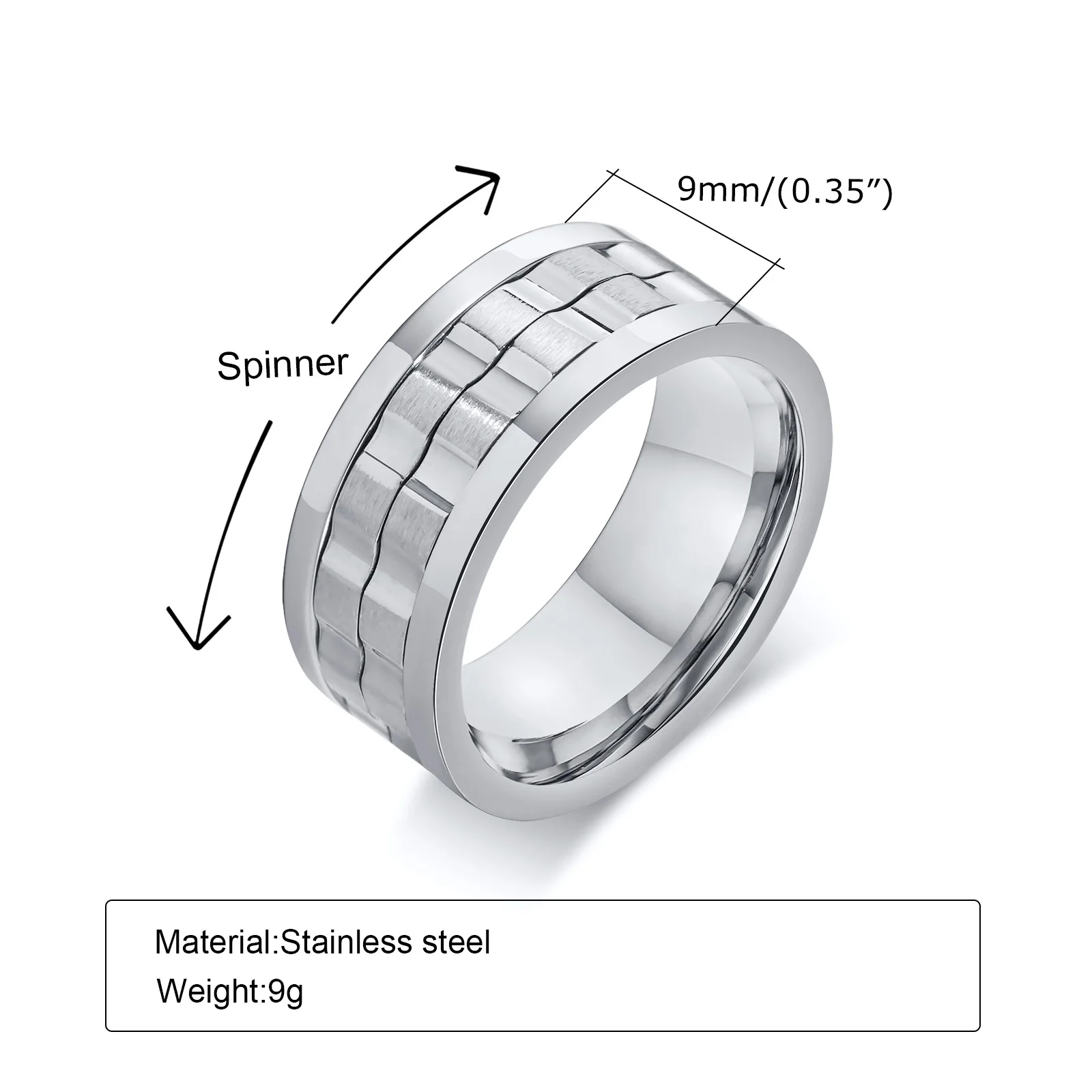 Vnox Wholesale 9mm Spinner Wedding Band Rings for Men, Anti Allergy Stainless Steel Fidget Anxiety Release Stress Finger