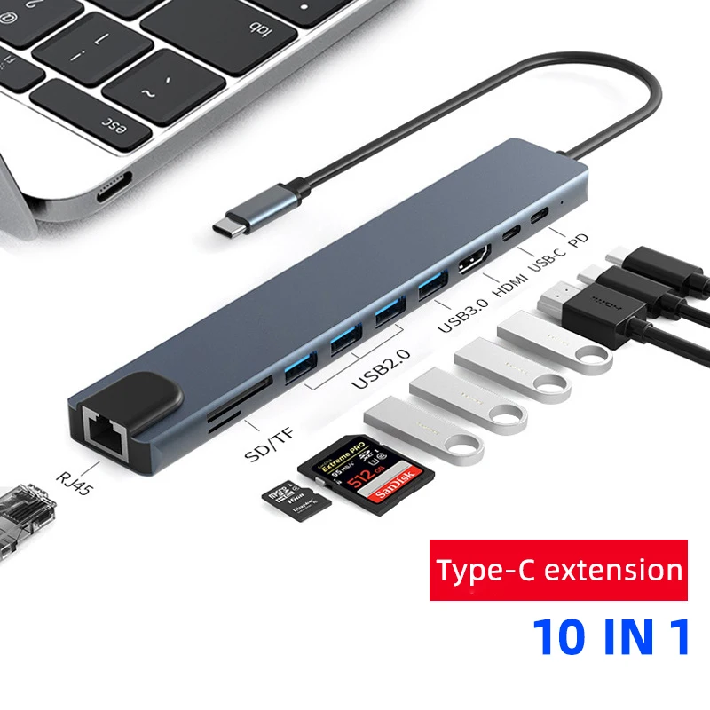 Type-c Aluminum Alloy Expansion Dock 3.0 Usb Expansion Dock 100m Network Port Hub Hub Computer Branching Device