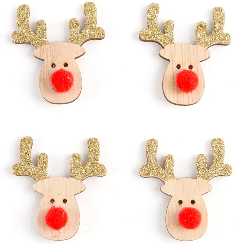 

(6pieces/bag)3.36x4CM New Year's Sparkling Pink Nose Elk Decoration Christmas Tree Matching Design Room