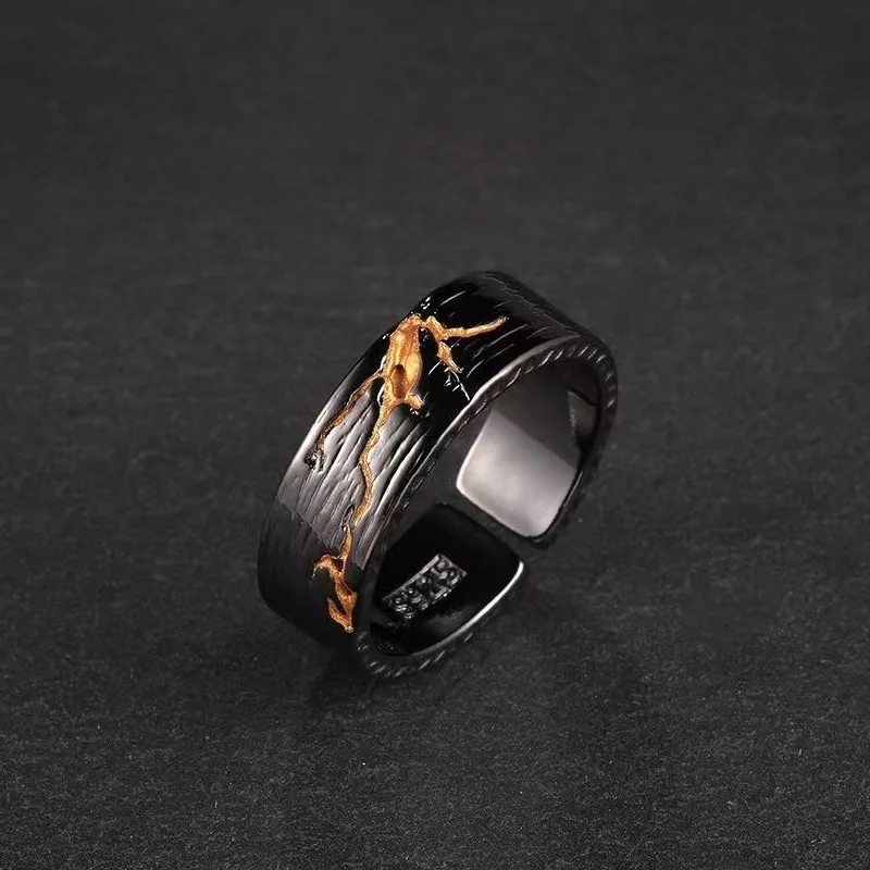 1Pc Personlity Adjustable Ring Male Silver Jewelry Opening Size Popular Gold Black Collision Lava Ring For Men Anniversaty Gift