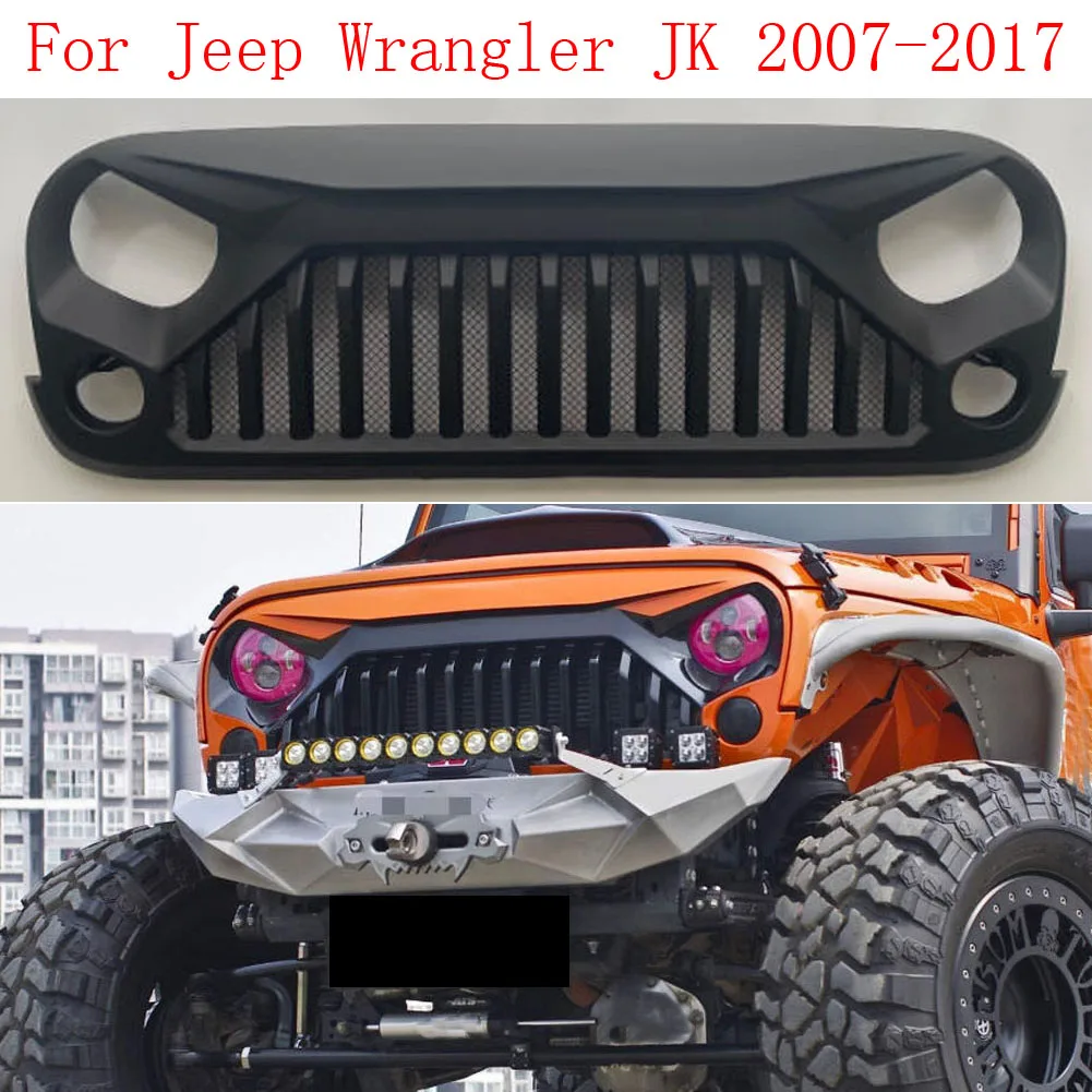 

For Jeep Wrangler JK 2007-2017 Grille Black Front Middle Net 4*4 Modify Car Auto Part