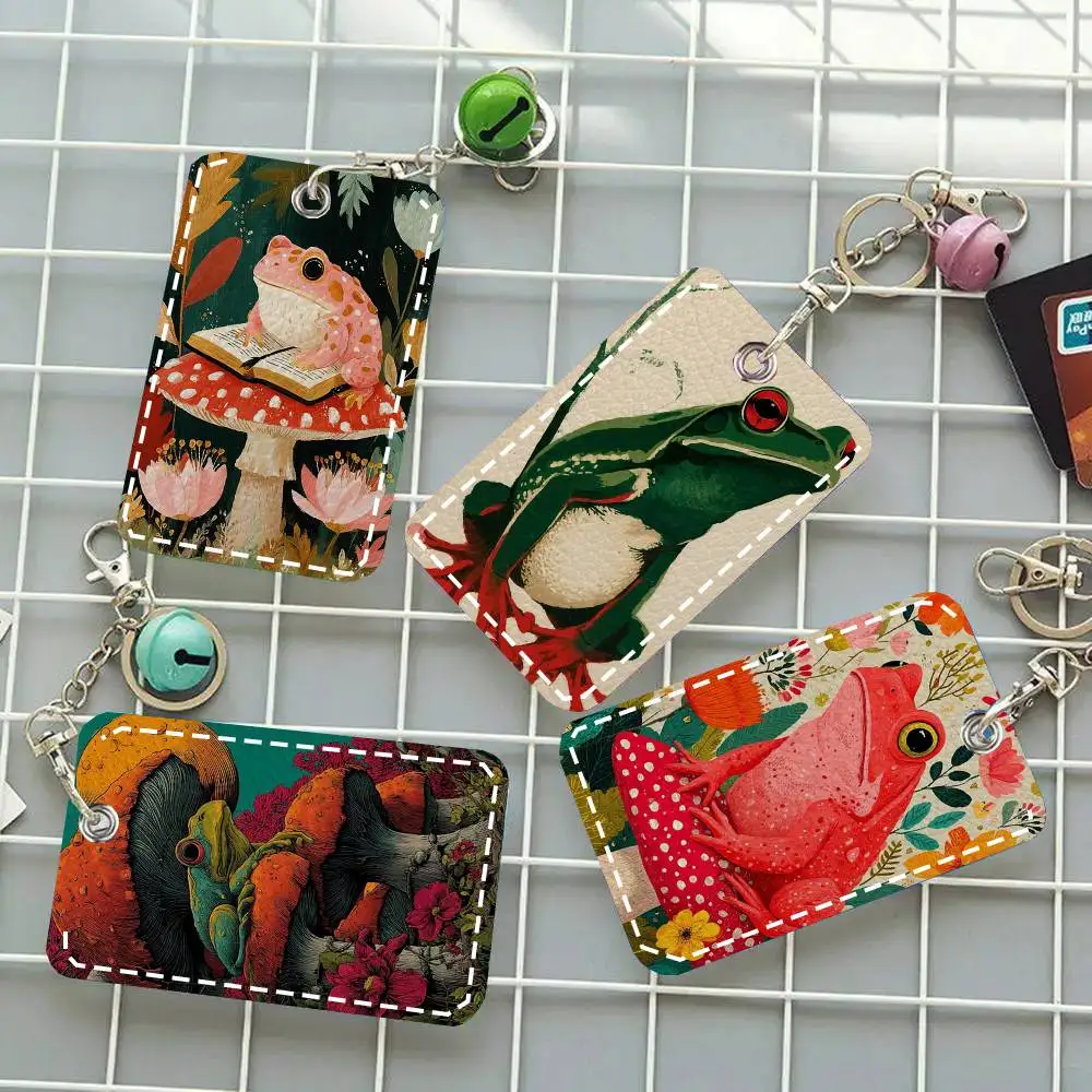 Interesting Retro Frog Card Case Keychain Access Card Bag Key Tag Ring Leather Card Holder Key Ring Access