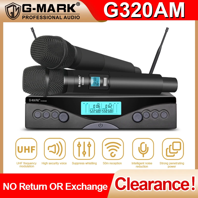 G-MARK G320AM Wireless Microphone Professional UHF 2 Channel Karaoke Mic Handheld Automatic Frequency Adjustable For Stage Party