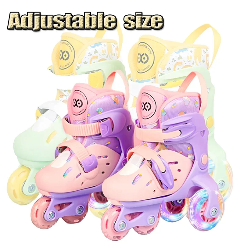 Children Skates High Elastic PU Inline Skate For Age 2-8 Kids Skating Shoes Adjustable Size For Boys Girls Skating Supplies