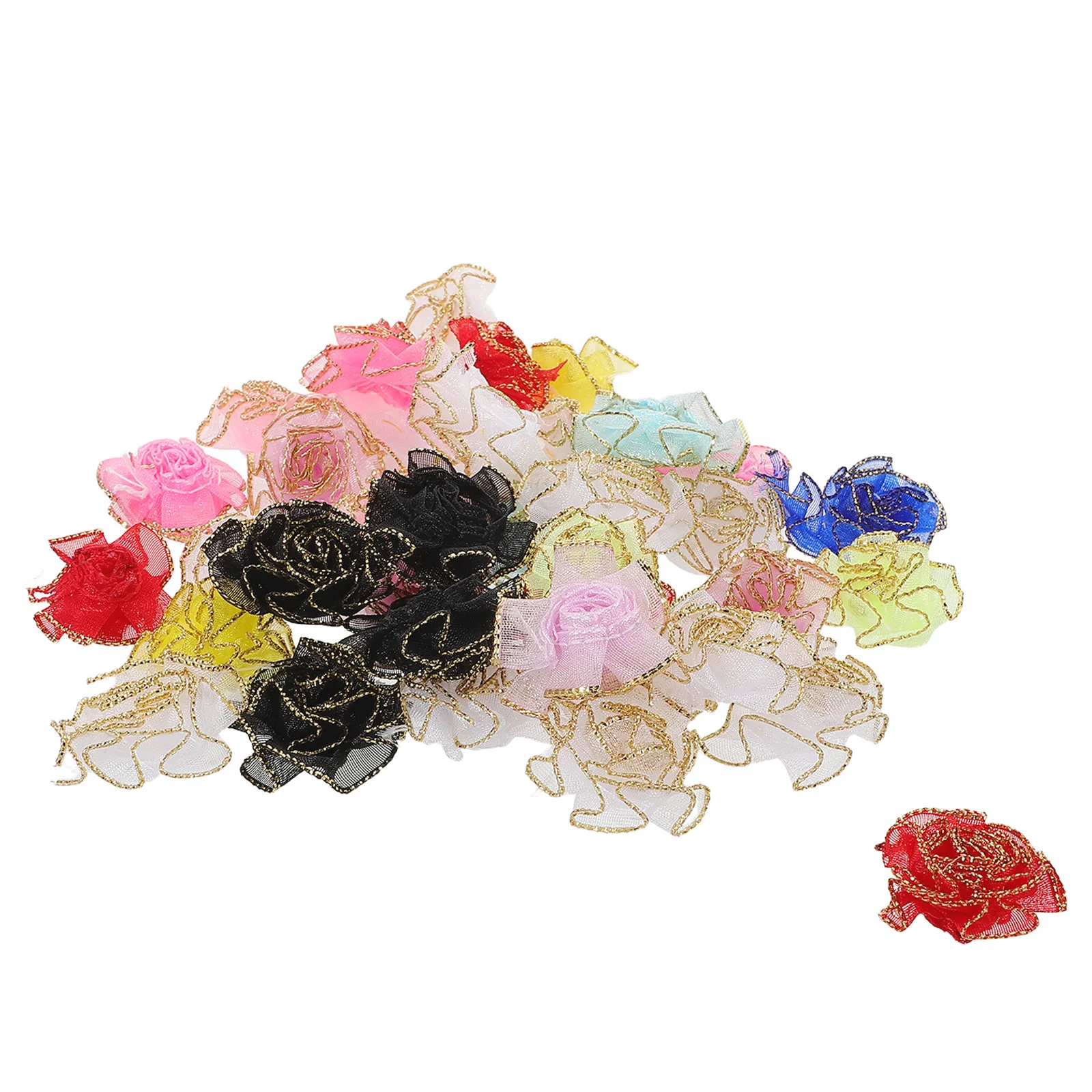 

150Pcs Artificial Flowers Decorative Faux Carnation Heads Gold Edged Mesh Fabric for Sewing Dressmaking Wedding Bridal Shower