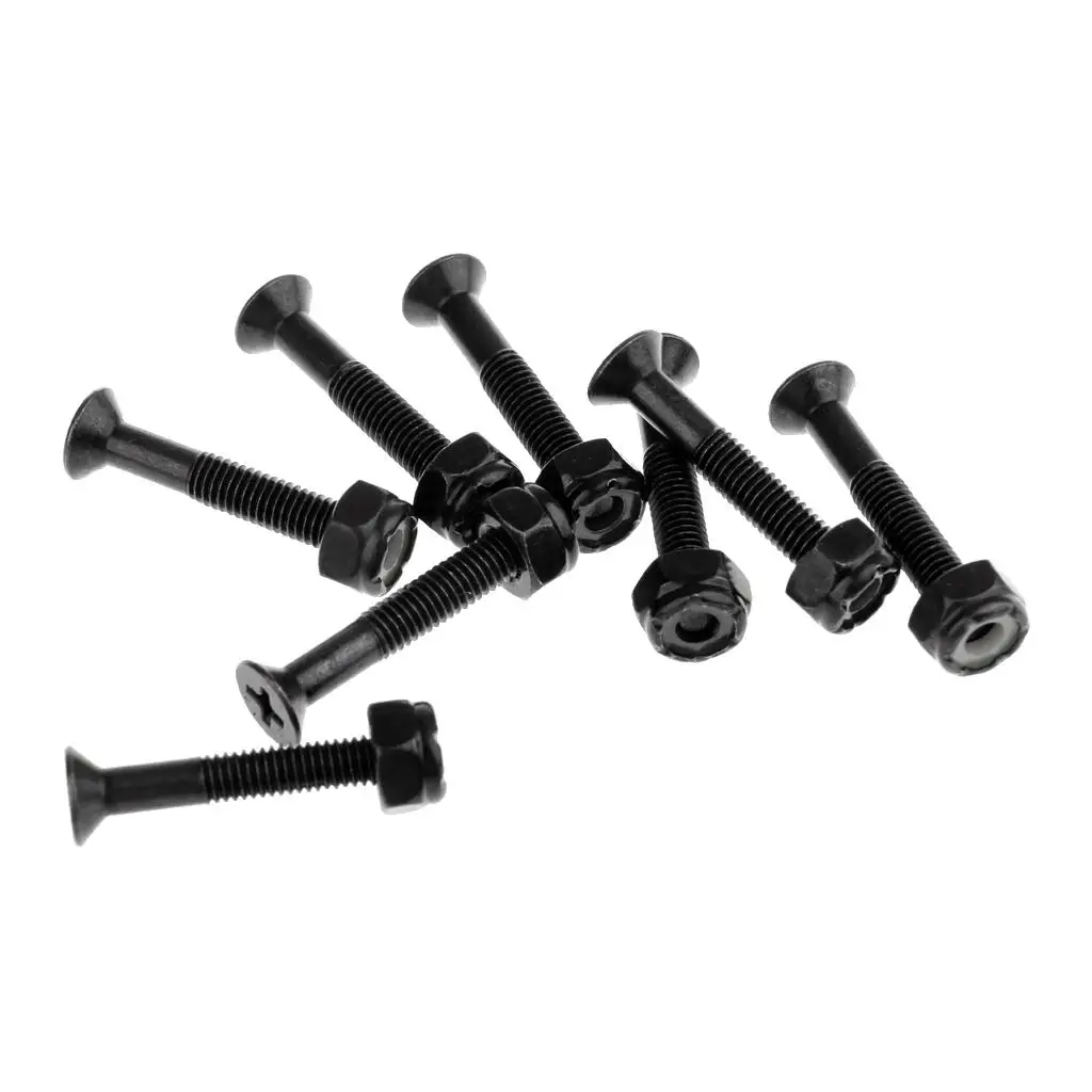 8pcs Replacement Skateboard Hardware Screw Set / Longboard Screws with Nuts - Black