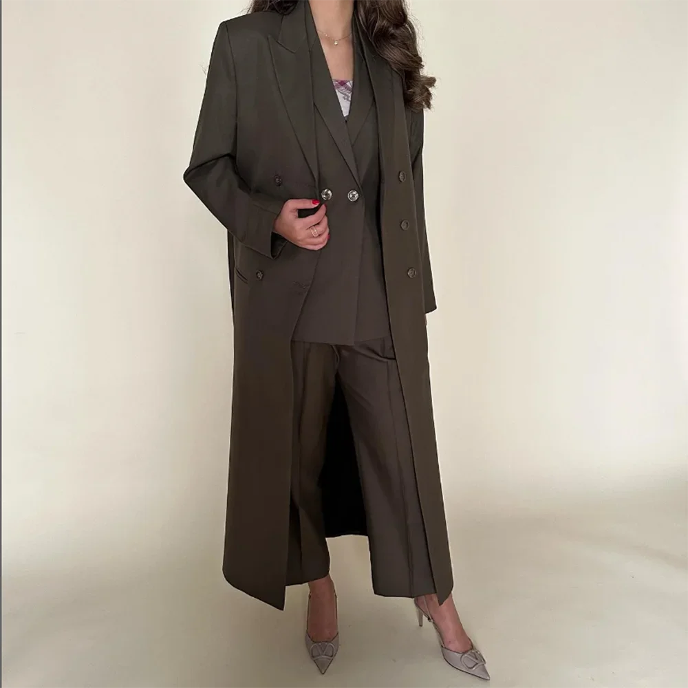 High-end Dark Brown Women Jacket Summer Fashion Casual Office Lady Solid Long Coat Formal Elegant Female Blazer Only 1 Jacket