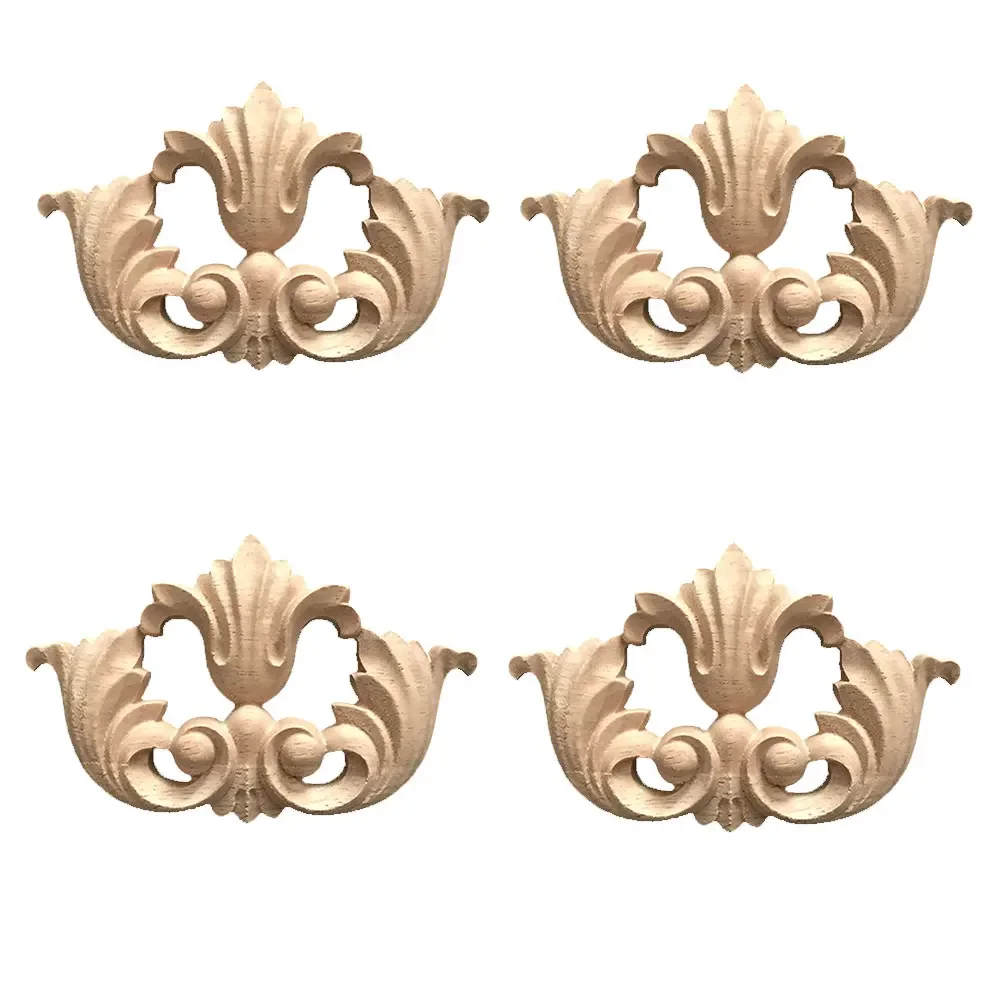 4 Pcs Home Door Decor Wood Carved Onlay Applique Frame Wood Corner Onlay Unpainted Cabinets Furniture Decorative 12x8cm