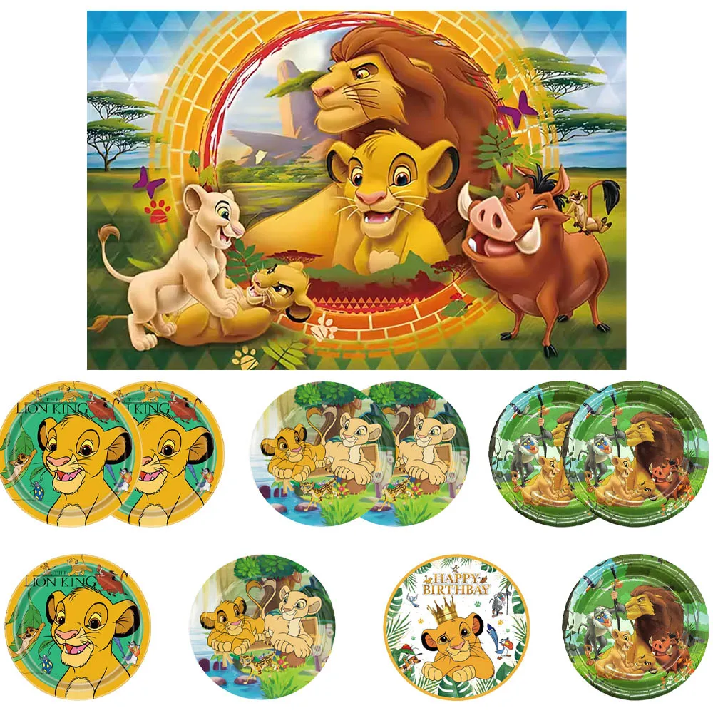 Décoration de fête d'anniversaire Disney Roi Lion, vaisselle jetable, tasses, assiettes, serviettes, nappe pour enfants, fournitures de fête prénatale