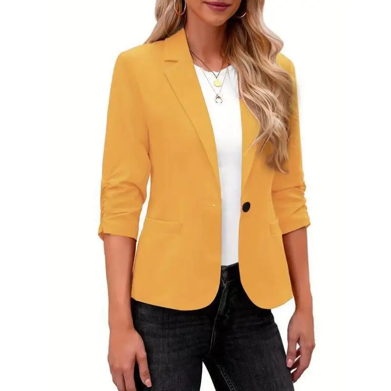 

Pure Color Button Front Casual Suit Jaet C 27 New Cross-Border Sle Seven-Sve ort-Pants Leisure Sportswear