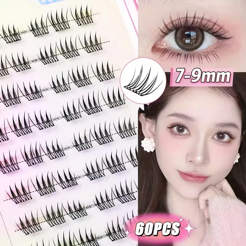 Ciglia finte senza colla per ragazza vibrante, fai da te a grappolo singolo, volume quotidiano trasparente naturale, ciglia di simulazione per principianti