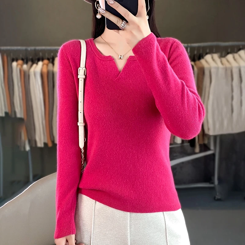 Fall/Winter Slim Women\'s Sweater round V-neck Andy Velvet Knitted Sweater Comfortable Warm Pullover Bottoming Shirt