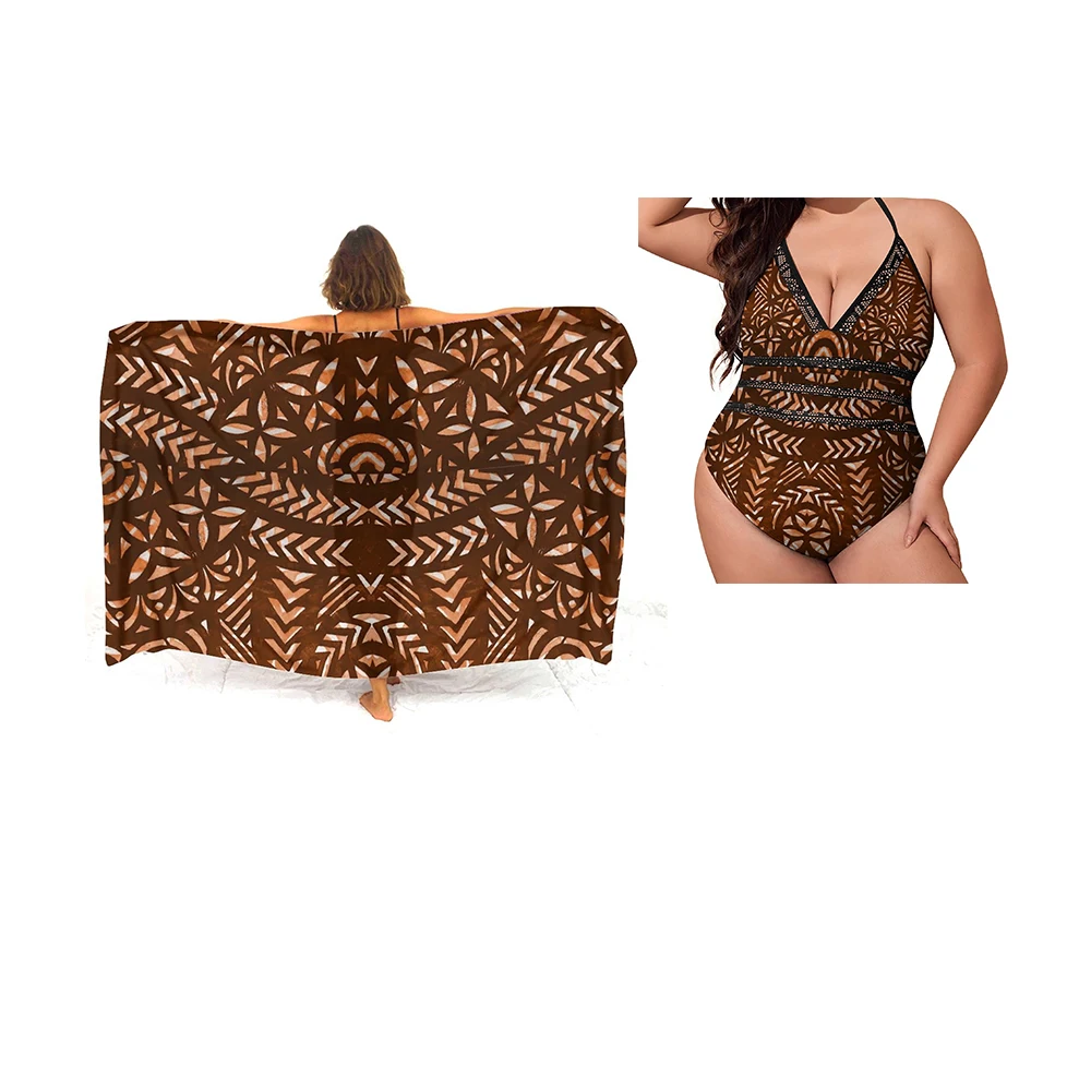 New Design Custom Hawaiian Sarong Polynesian Tribal Pattern Beach Chiffon Bikini Dress Match Casual Swimsuits