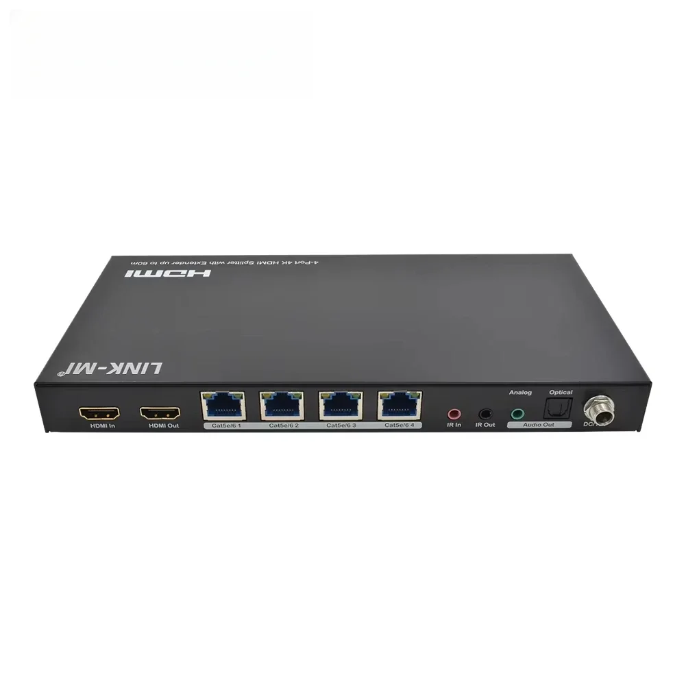 LINK-MI Extender splitter HDMI 2.0 a 4 porte su RJ45 Supporto 60M con audio analogico e digitale, 4K a 60 Hz, splitter AV POC 1X4