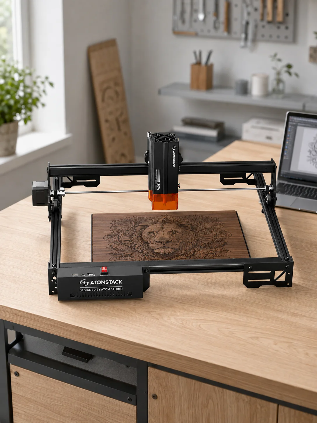 ATOMSTACK A20 Pro V2 20W Lasergravierer 400mm/s Laserschneider für Holz, Acryl, Leder, Metall, App-Steuerung, F80 Luftunterstützungsoption