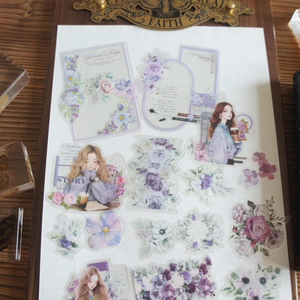 

18pcs Girl Resting At The Flower Shop Design PVC Sticker Scrapbooking DIY Gift Packing Label Decoration Tag