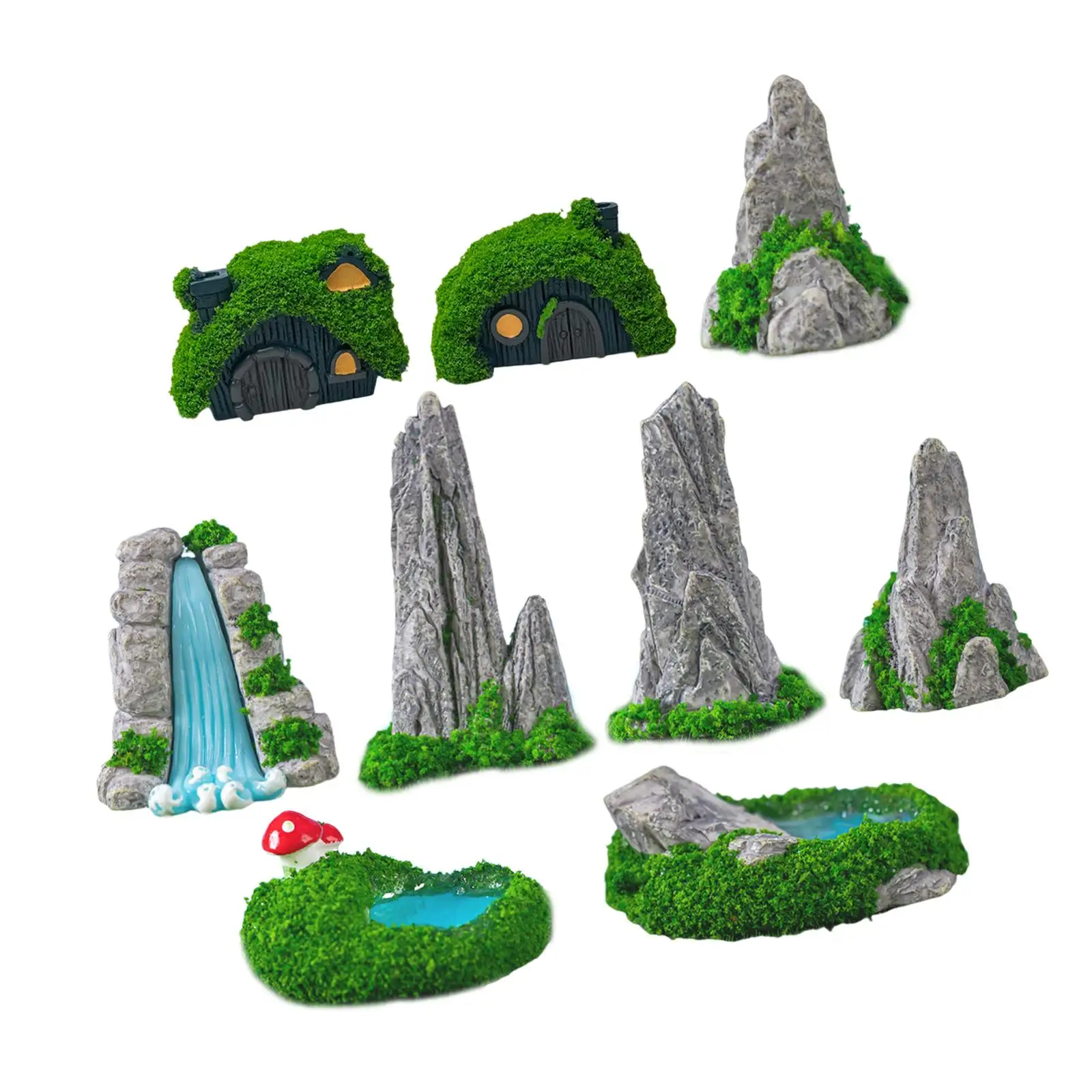 

9Pcs Mini Bonsai Figurines Pool Artistic for Landscaping Outdoor Space Tanks