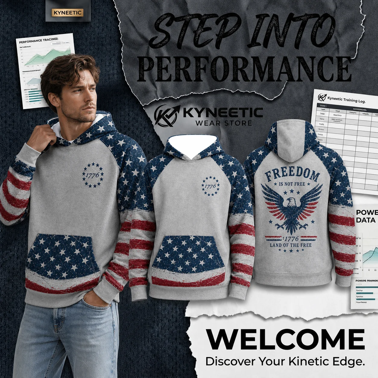 American Eagle US Flag Print Parent-Child Long Sleeve Hoodie Casual Independence Day 4th of July Sweatshirt Tops Streetwear