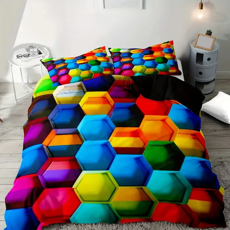 Honeycomb Bedding Set Modern Geometry Hexagon Duvet Cover for Adult Teen Geometrical Comforter Cover Set Beehive Bedspread Cover