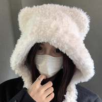 Fashion Cute Bear Ears Winter Hat Woolen Ear Protection Bucket Hat Plush Cold-proof Cycling Cap For Women